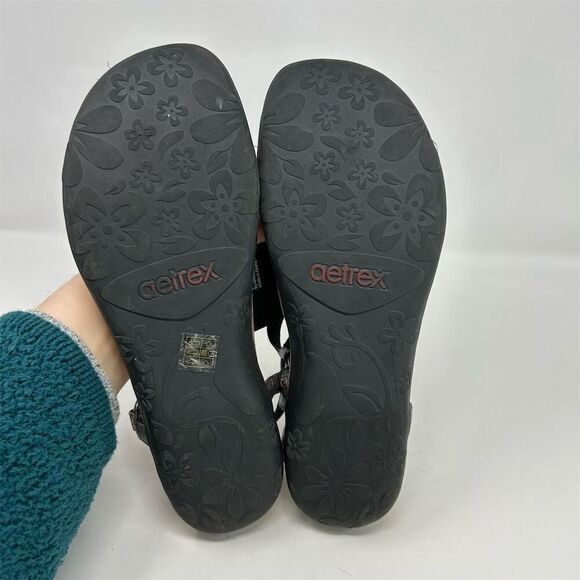 Aetrex Women's Silver Metallic Thong Slingback Sandals Cork Footbed Size 10.5-11 - Picture 9 of 13